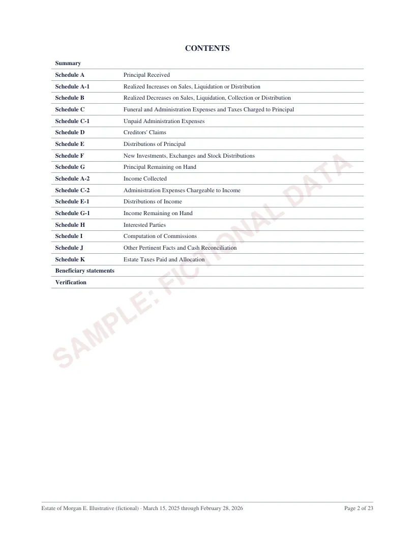 Page 2 of the New York estate accounting sample