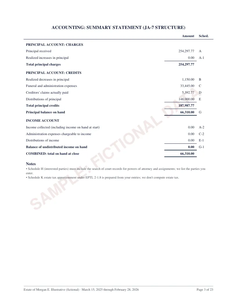 Page 3 of the New York estate accounting sample