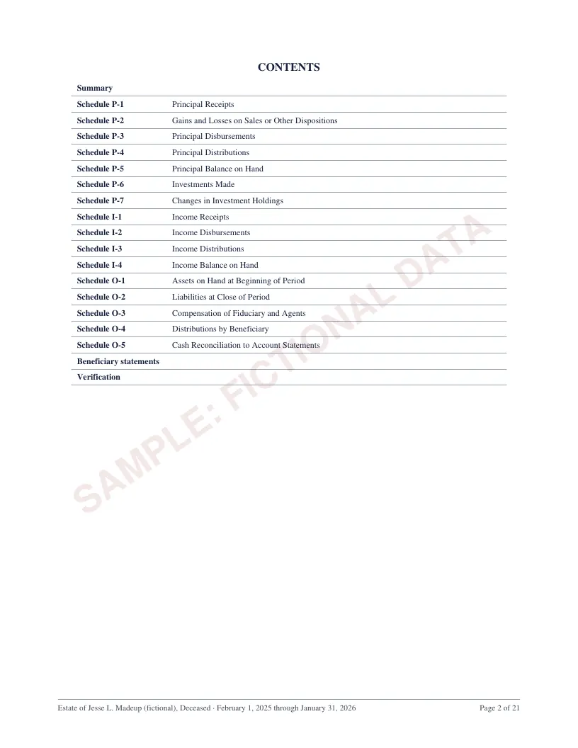 Page 2 of the Texas estate accounting sample