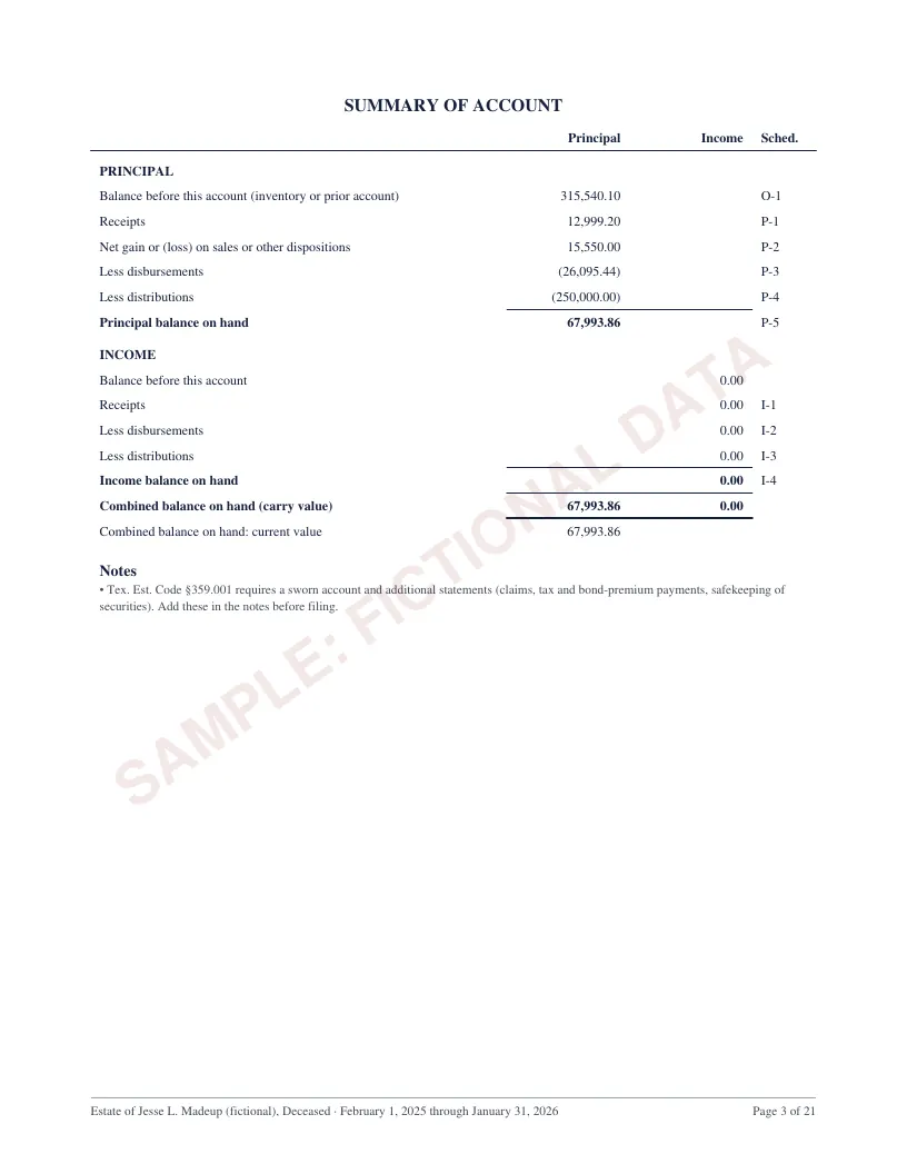 Page 3 of the Texas estate accounting sample