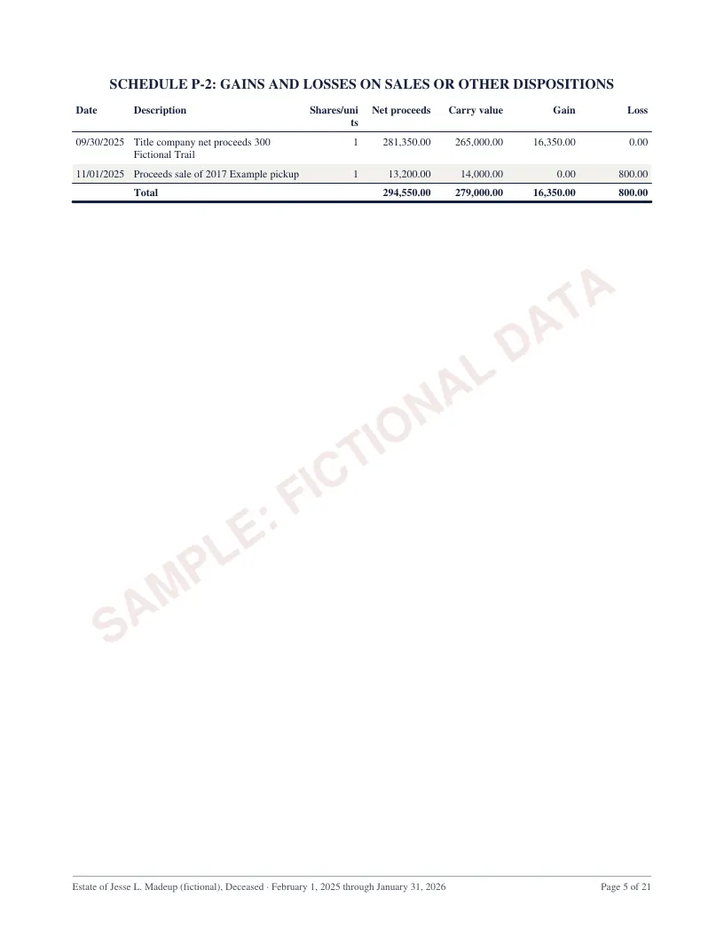 Page 5 of the Texas estate accounting sample