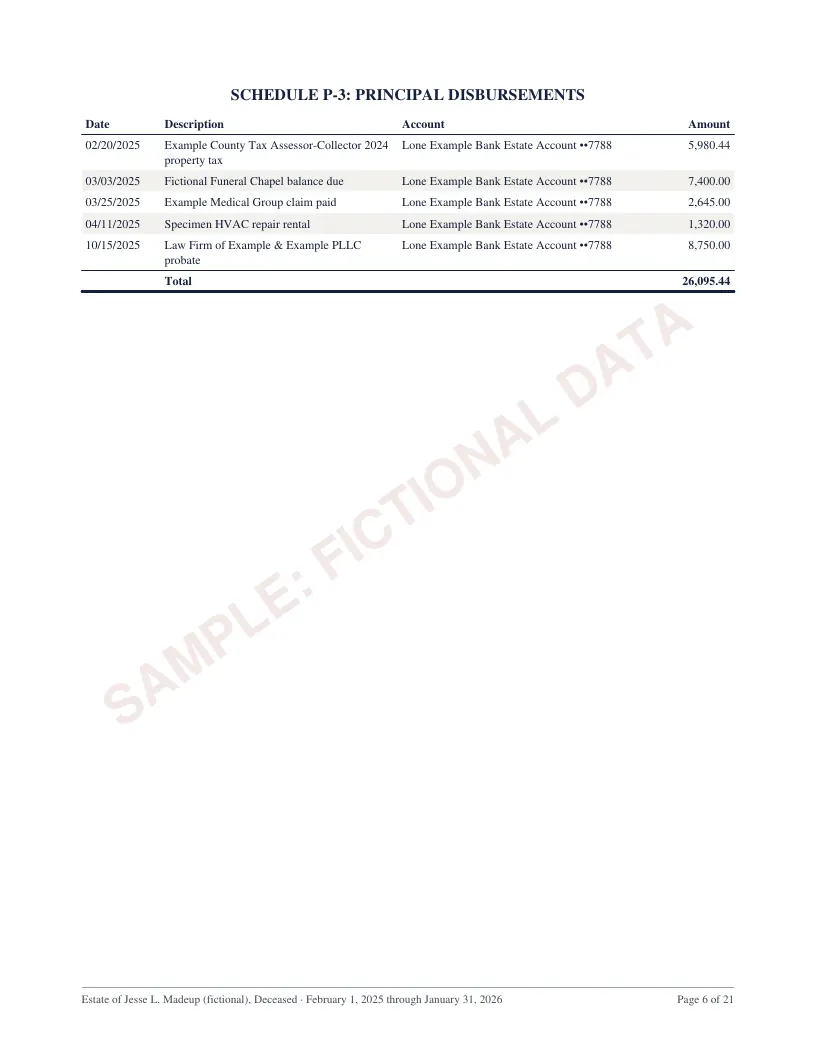 Page 6 of the Texas estate accounting sample
